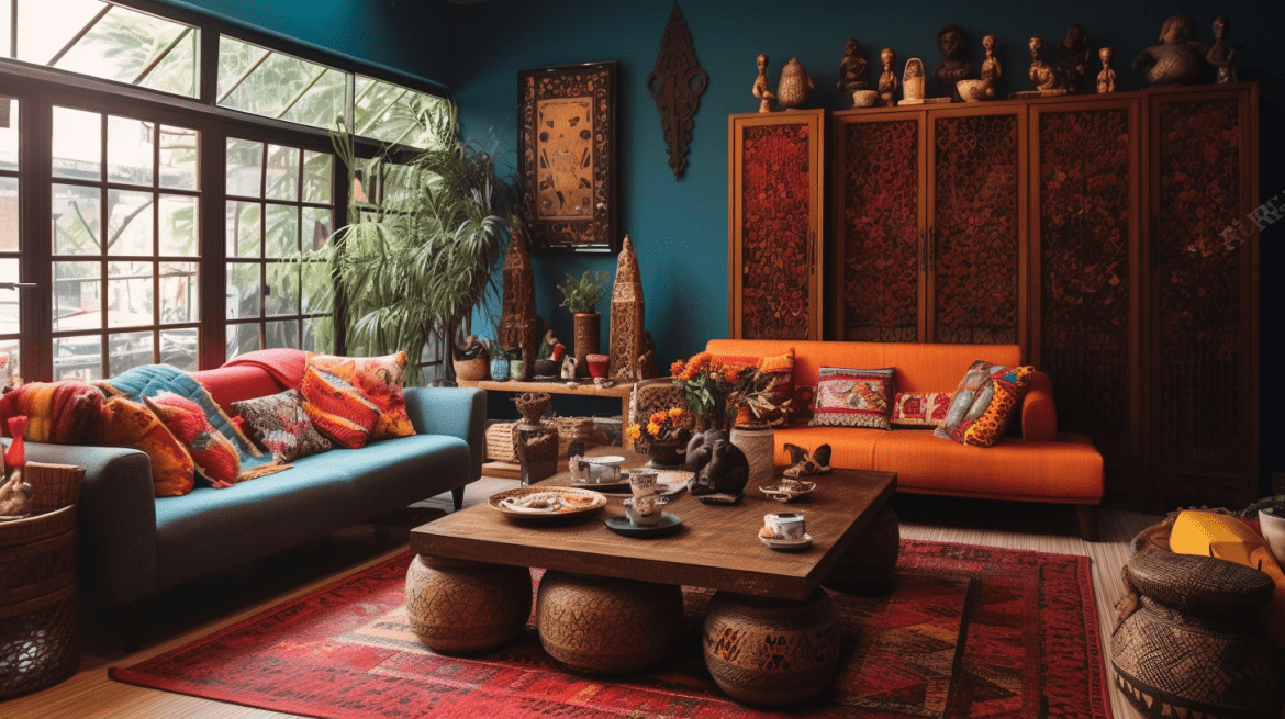 Living Room with Ethnic Decorations
