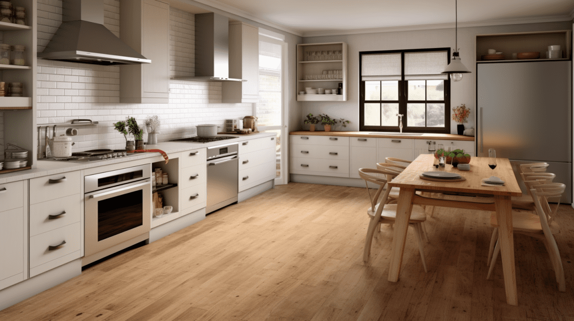 Desain Dapur dengan Lantai Kayu