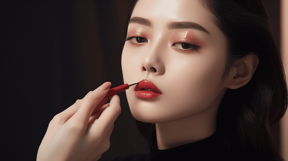 Applying lip tint