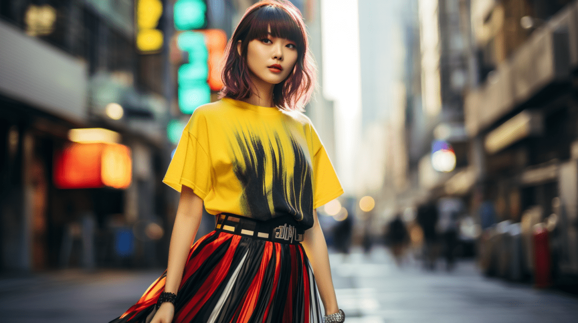 Woman in Korean street style outfit