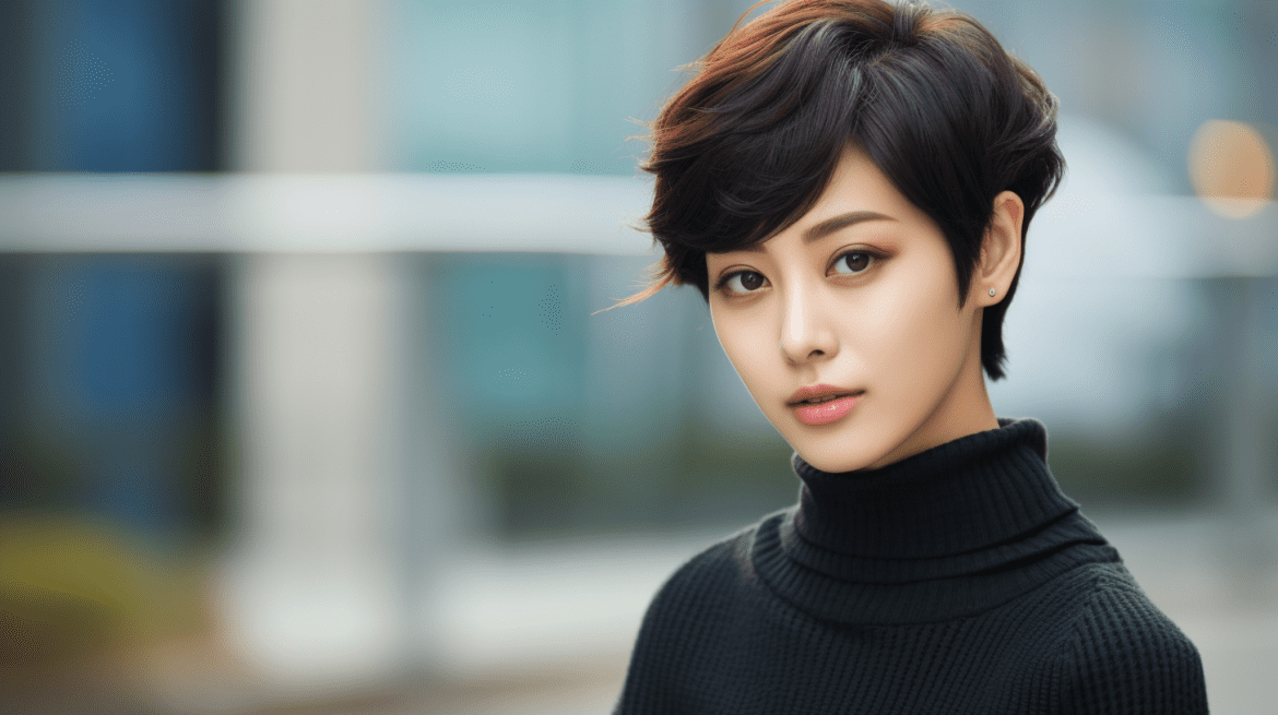 Beautiful Photo Of A Korean Young Lady With Black Shirt And Short Hair  Background, A Young Woman With A Refreshing Short Cut, Hd Photography  Photo, Forehead Background Image And Wallpaper for Free