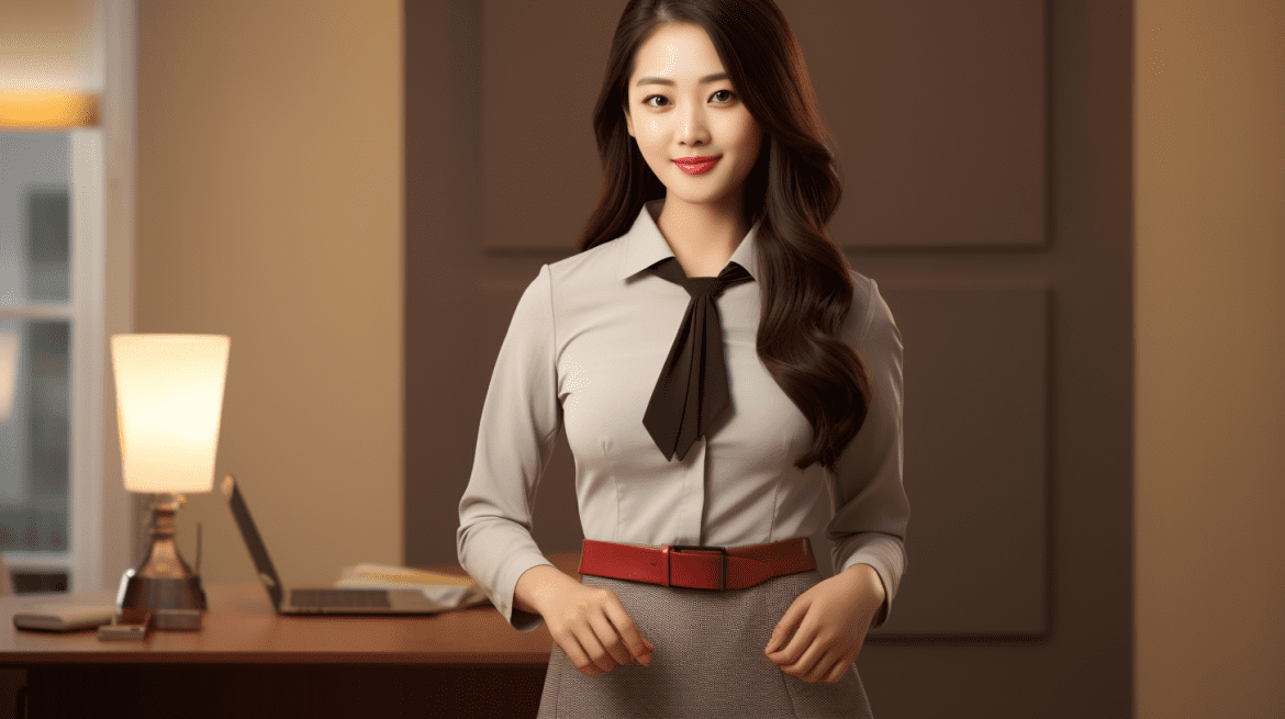 Woman in office lady Korean style outfit