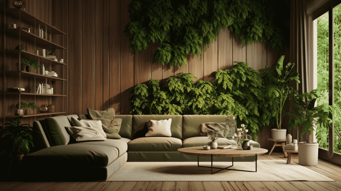 contoh desain ruang tamu minimalis tema alam