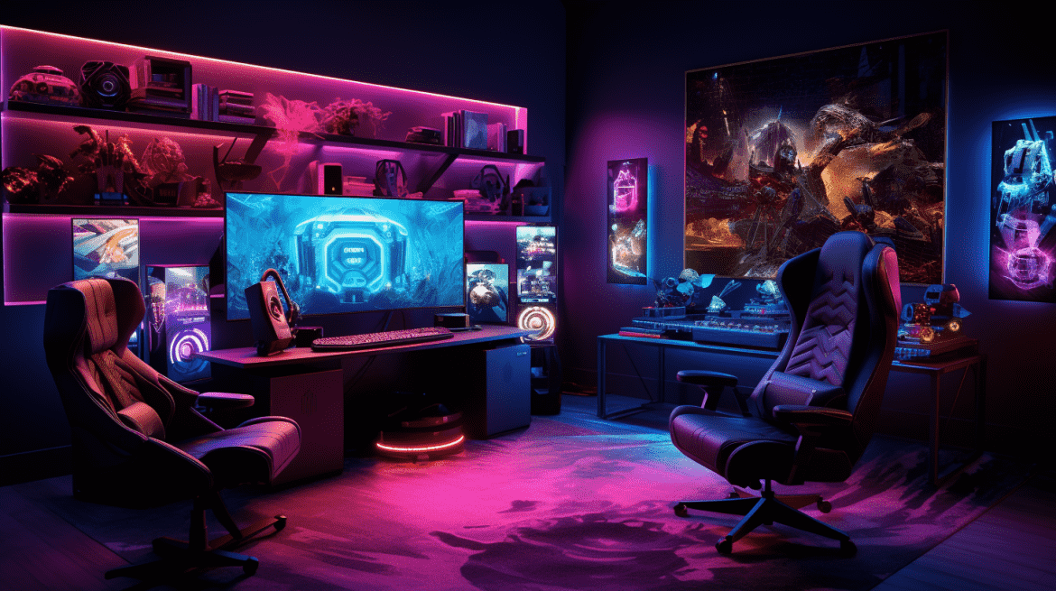 Kamar gaming dengan pencahayaan RGB