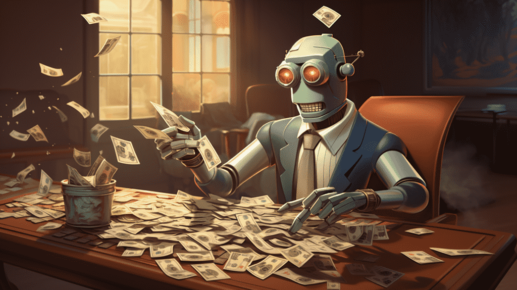 Ilustrasi robot tengah menghitung uang