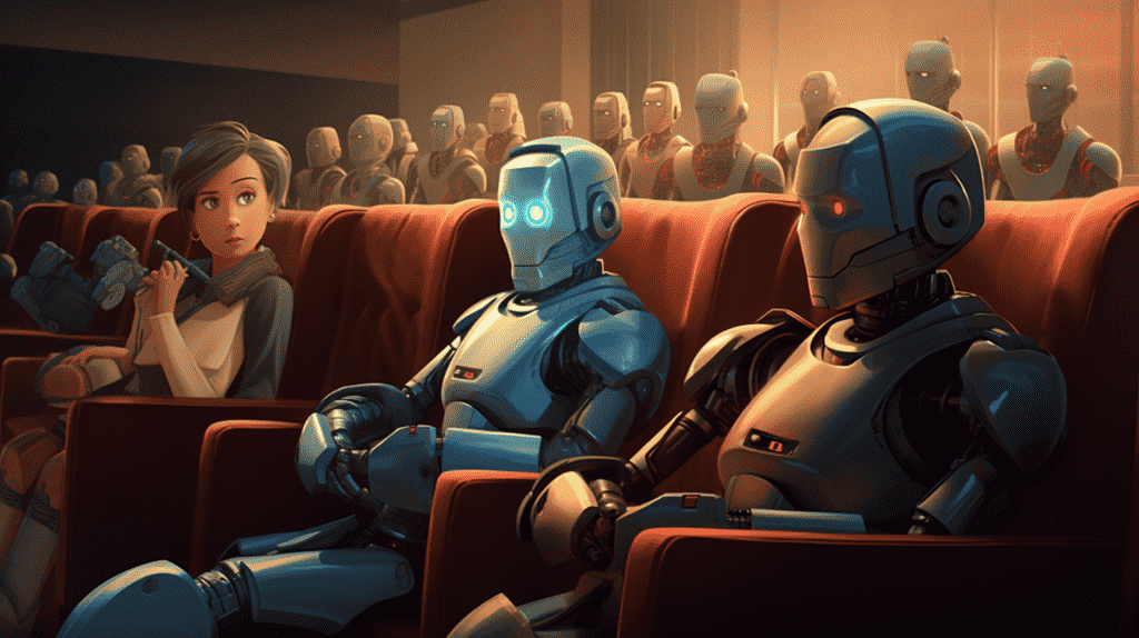 Ilustrasi robot menonton film