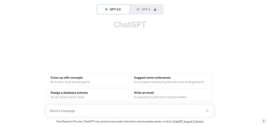 Screenshot ChatGPT versi gratis