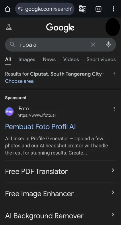 screenshot iFoto di halaman Google