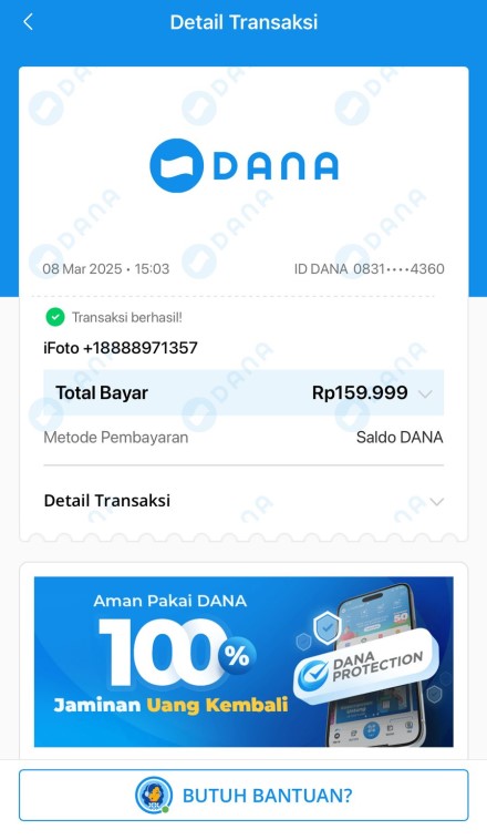 Bukti pembayaran otomatis yang dikenakan oleh iFoto.